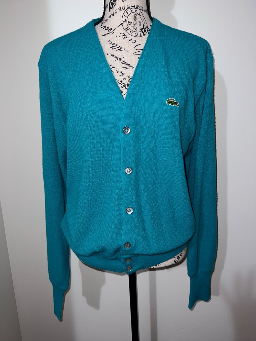 Vintage IZOD Lacoste Cardigan Sweater USA Made Orlon Acrylic Blue/Green Medium